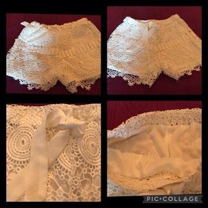 White Crochet Lined Short Shorts with tie string. New Never Worn